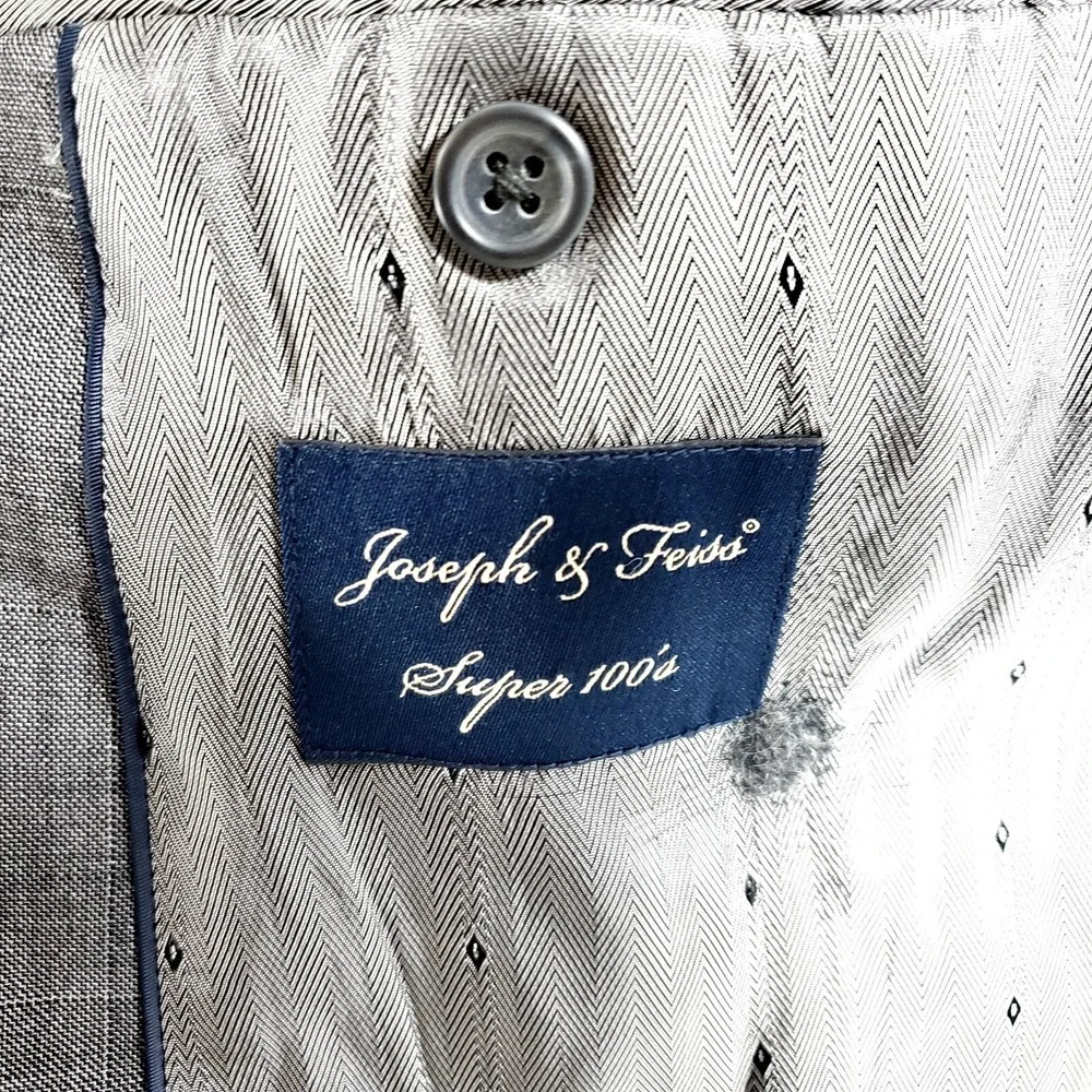 DAMAGED Joseph & Feiss Super 100s Wool 2 Button Blazer 44R Or Slim 46R Gray Shar